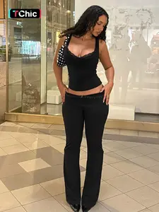 Lace Top Hook Button Bell Bottoms Set, Pants, Casual Slim-Fitting, Plain Pattern, Women's Fashion, Perfect for Daily Wear