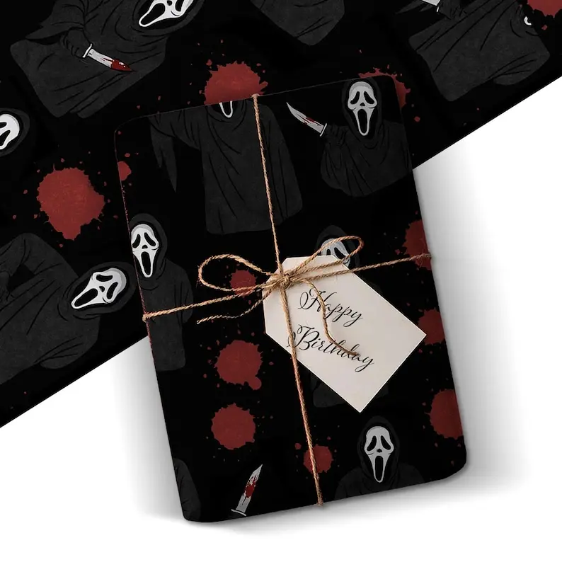 Ghostface Gift Wrap Ghostface wrapping paper, Scream horror gift wrap, Scary movie wrapping paper, Halloween ghostface wrap, Creepy horror