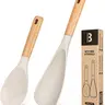 BADIANO Cooking Spoon and Rice Scooper for Nonstick Cookwares, Great for Cooking and Serving Durable BPA-Free Matte Silicone, Wood Handle Spoon for Mixing, Scoop, and Scrape