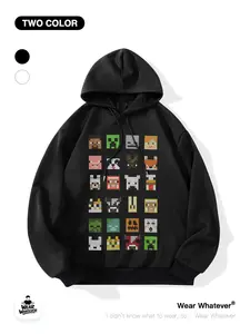 Minecraft Pixel Headprint Loose Hoodie, Casual Breathable Sweatshirt, Perfect for Outdoor and Home Wear, Comfortable Fitted Top