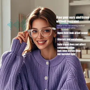 SVVAWSV  New GS-03 smart glasses Bluetooth glasses with dual motherboards and dual magnetic charging. Classic transparent TR90 glasses frame with gradient polarized lenses and anti blue light lenses highlights high-end quality Earphones