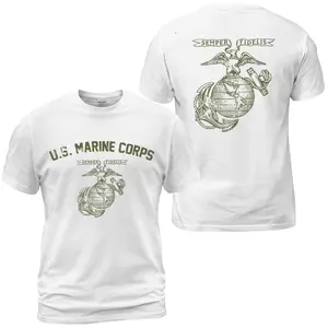 U.S. Marine Corps Semper Fidelis Eagle Globe Anchor T-Shirt, USMC Military Graphic Tee, Front Marine Corps Letter Print With EGA Back Design, Veteran Patriotic Outfit, Soft Cotton Tee Gift For Marines and Men