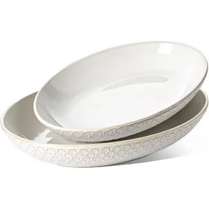 Ceramic Serving Bowls Set of 2, Large Oval Serving Dishes for Entertaining, 11.8 & 13.7 Inch Salad Bowl for Kitchen Counter, Fruit Bowl, Pasta Bowls, Microwave and Dishwasher Safe - White