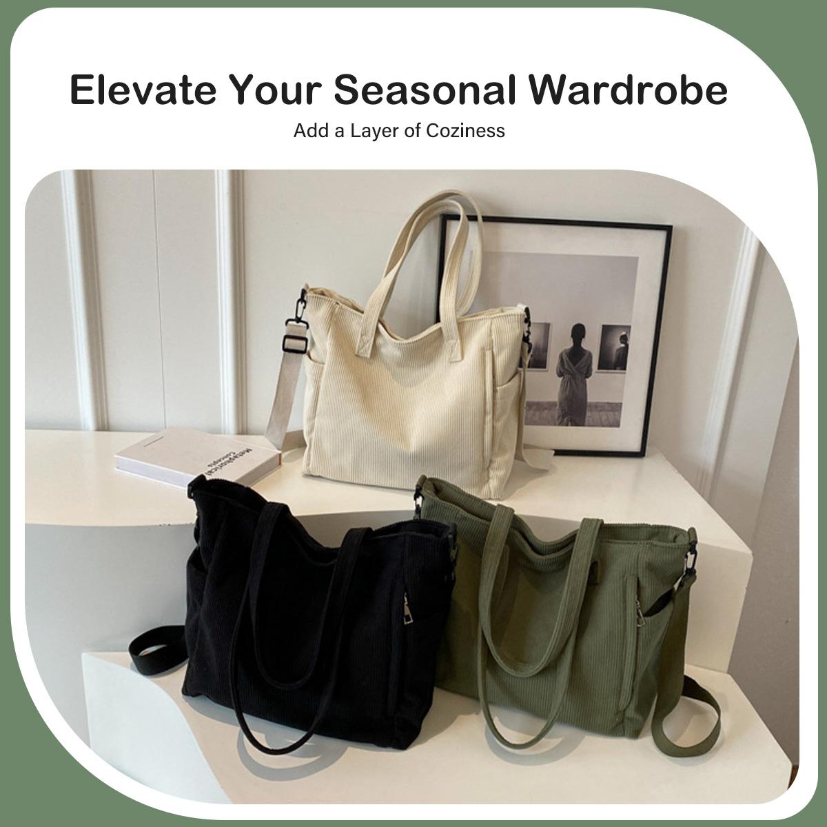 Large Capacity Corduroy Tote Bag Your Everyday Everything Tote Effortlessly Roomy with Top Handle and Shoulder Strap Chic Corduroy Work Purse