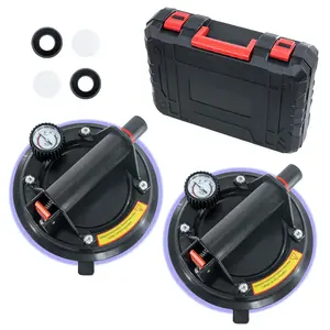 2 Pack 8 Inch Glass Suction Cups to Lift Large Glass, 480lbs Load Capacity Window Suction Cup with Pressure Gauge, Heavy Duty Hand-held Lifter for Granite, Windshield, Tile, Window