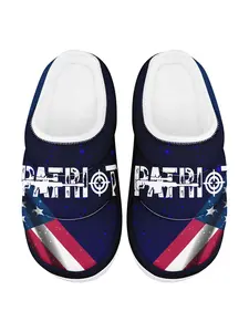 Men’s Daily Wear Plush Warm Slippers Navy Blue “Patriot” Print Comfortable Patriotic Indoor Home Slippers for Veterans