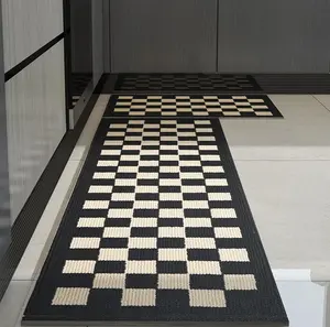 Kitchen Mats for Floor Set of 2, Kitchen Rugs Non Slip/Skid Washable Runner Rugs, Stain Resistant Comfort Standing Mats for Kitchen Laundry Sink Decor, Black Cream Checkered