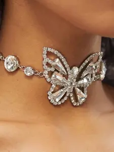 1pc/Women's Butterfly Choker Pendant Necklace, Y2K Style Rhinestone Details Jewelry, Casual Fashion Accessory for Parties, Daily Wear & All Seasons Use