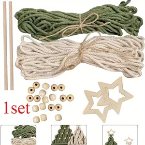Guopei02 Bohemian DIY Macrame Christmas Tree Kit with Star - Complete Craft Set for Festive Home Decor, Includes Rope & Wooden Sticks
