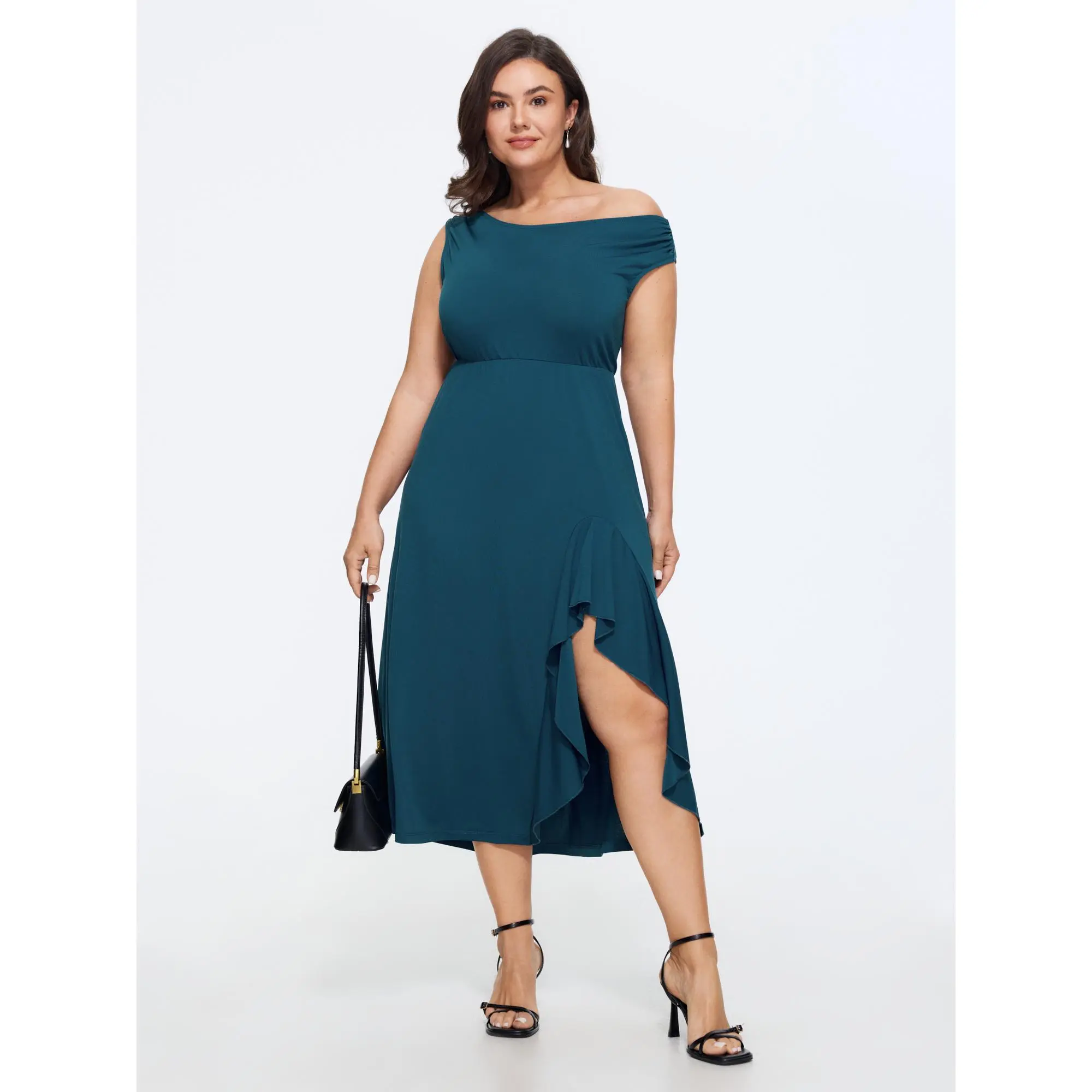 BLOOMCHIC Plus Size Stretchy One-Shoulder Asymmetrical Hem Midi Dress[M-6X]2026  Summerfinds
