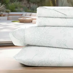 Floral & Paisley Patterns 4PC Sheet Set - Extra Soft - Becky Cameron, Vine Aqua, Queen