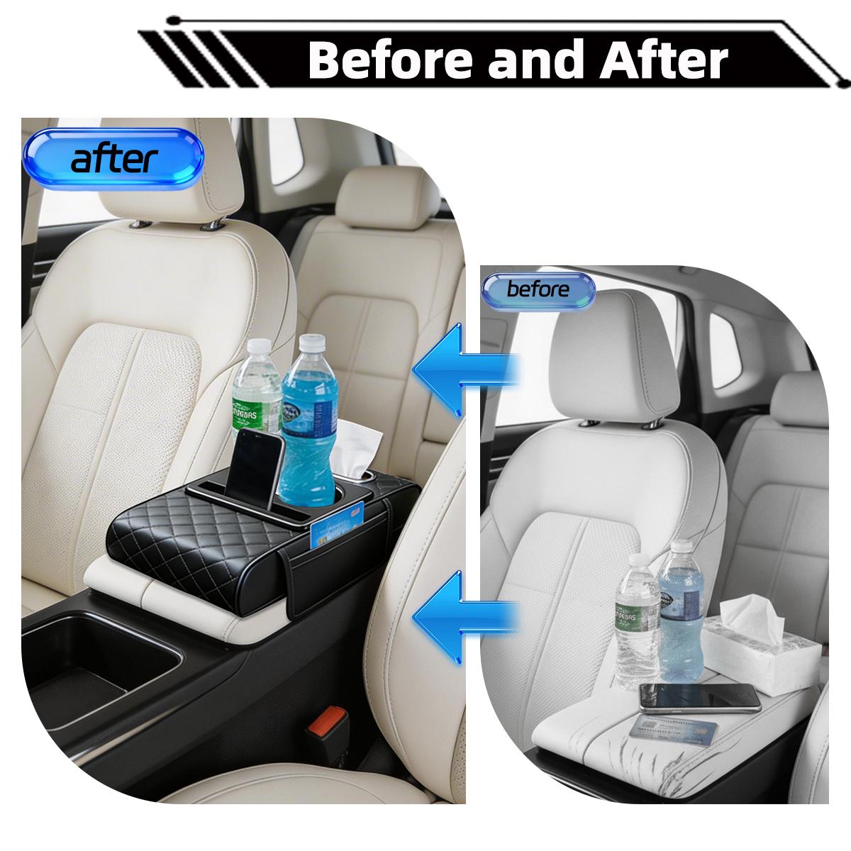 Car Armrest Cushion,5-in-1 Center Console Cover with 2 Storage Bags Cup Holder, Tissue Box Slot, Phone Slot for Sedans, Car Accessories Interior Organizers,Scratch-Resistant Grid Design,Must-Have for Family Trips,Universal Fit for Cars