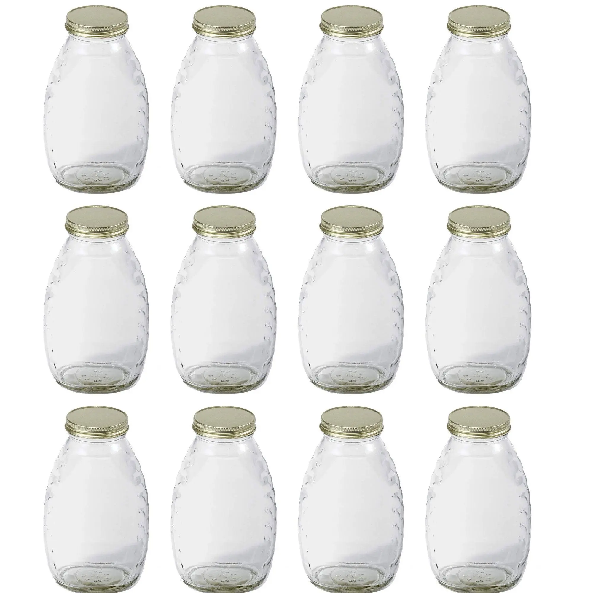Little Giant 16-Ounce Beekeeping Honey Skep Jar with Airtight Lid, 12-Pack Bottles Glass