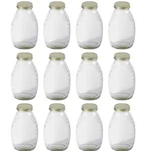Little Giant 16-Ounce Beekeeping Honey Skep Jar with Airtight Lid, 12-Pack Bottles Glass