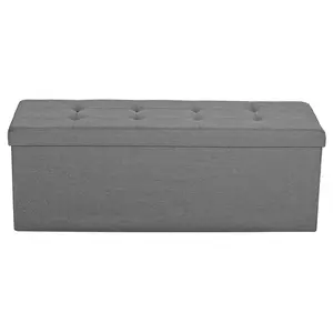 Zeny Foldable Storage Ottoman - Linen Upholstered 43-in Footstool with Padded Seat, 120-L Capacity, Light Gray for Living Room, Bedroom, Upholstered Storage Ottoman
