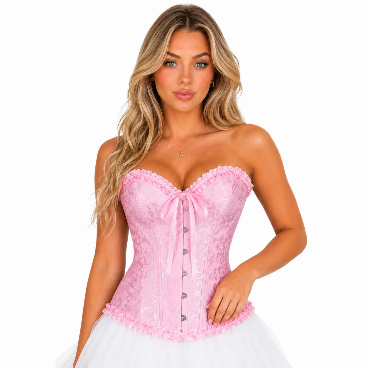 Parlsdy Women's Lace Up Boned Overbust Corset Bustier Lingerie Bodyshaper Top Halloween Gothic Party Outfit 819-T1