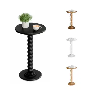 Round Solid Wood Side Table Small Compact Drink Table for Bedroom Living Room and Office Use