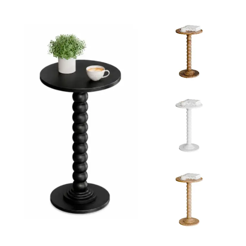 Round Solid Wood Side Table Small Compact Drink Table for Bedroom Living Room and Office Use