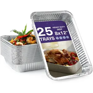 25 Pack 8x12 Foil  Pans Disposable Trays - Ideal for Roasting, Baking, Lasagna, Cakes, Tarts, Bread, Crawfish, Chafer, Party