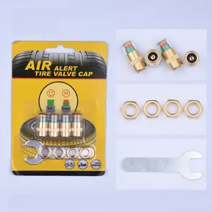 Portable 4 Pcs Automotive Pressure Monitor Valve Caps, Anti-Theft Copper Core with Free Tools, 3-Color Alert for Cars Motorcycles Bicycles, TPMS Compatible