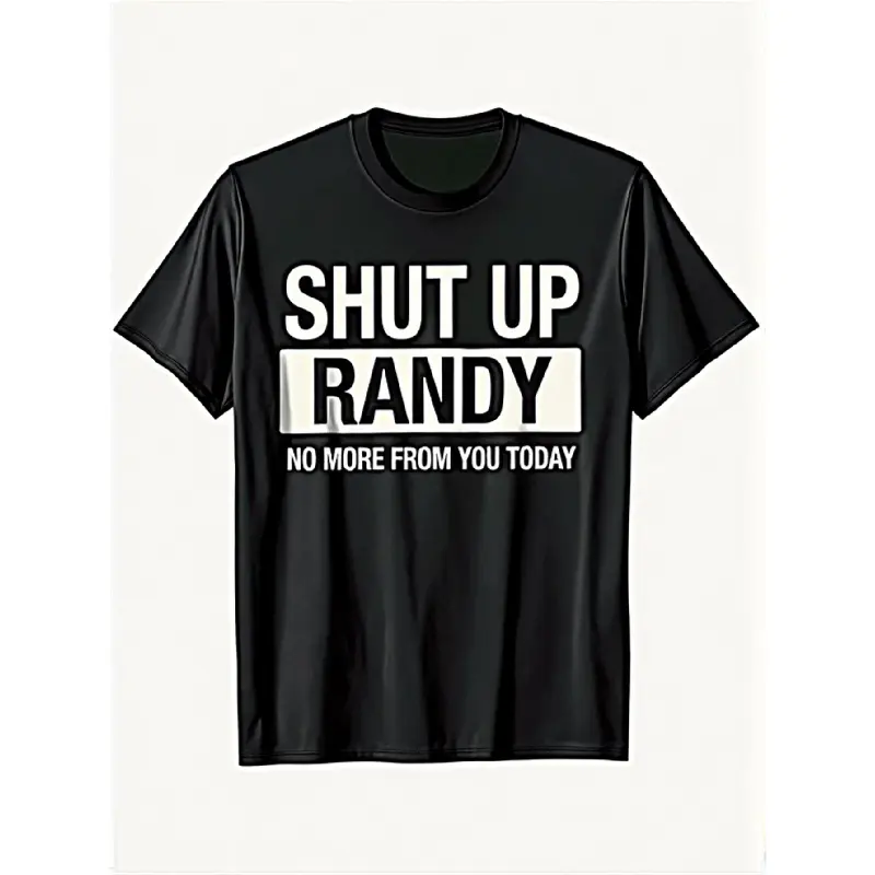Men's Graphic T-Shirt with "Shut Up RANDY" Vintage Print, Comfy Oversized Shortsleeve Basic Top, Loose Fit Round Neck Casual Menswear