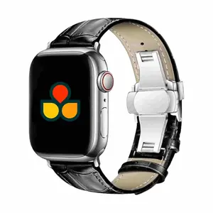 Anhem Alligator Leather Embossed Band for Apple Watch - Black Brown Gray Options High-Quality Top Grain Leather Deployant Buckle Wearable