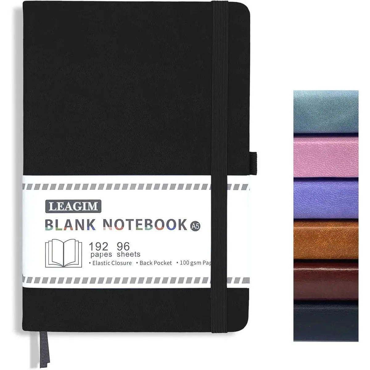 Blank Journal Notebook, A5, 192 Pages 100 GSM Thick Sketch Book for Women Men, Hardcover Leather Unlined Journaling for Work, Notebooks for Writing, 5.8 inches x 8.5 inches (Black)