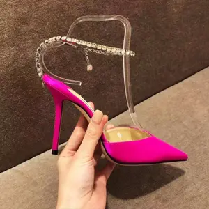 Stiletto Rhinestone Chain Buckle Pointed High Heels