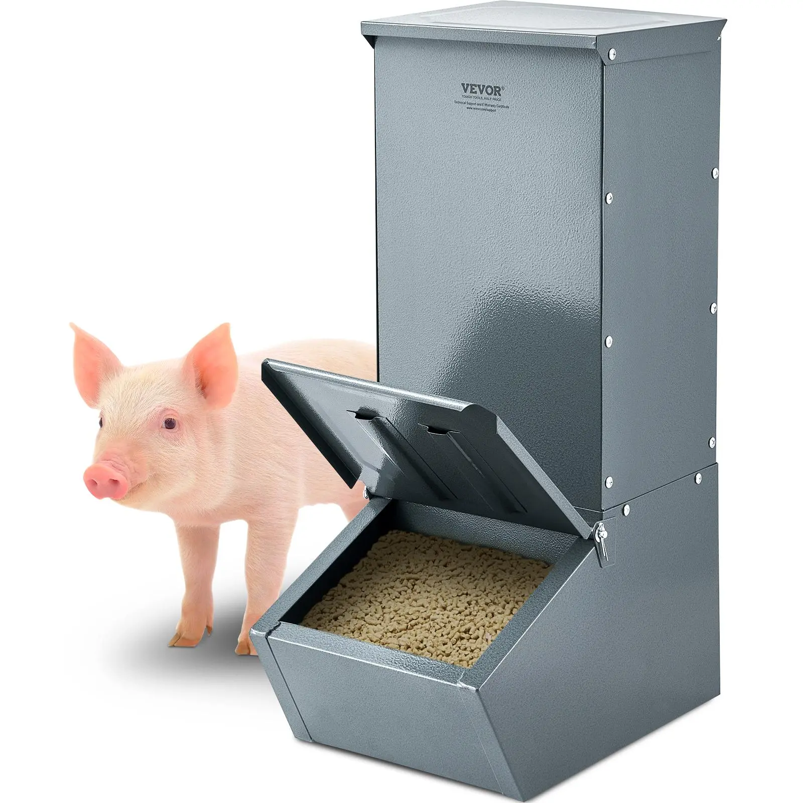【SummerFinds】VEVOR Hog Feeder,  2.2 Bushel Capacity, Single Door Pig Feeder, Heavy Duty Steel Piglets Feeder, Multipurpose Trough Creep Feeder, Outdoor Livestock Feeder Farm Accessory for Feeding up to 5 Hogs