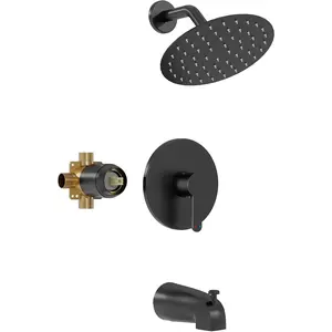 Tub Shower Faucet Set, 8 Inch Matte Black Shower  and Handle Set, High  Bathtub Shower Faucet with Valve, Tub Spout and Trim Kit, Bathroom Shower Faucet Sets Complete, Black