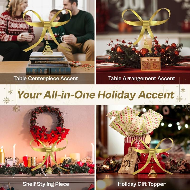 Large Gold Bow Christmas Tree Topper,9.4 Inch Metal Tree Topper,Gold Bow Christmas Decorations for Xmas Home Decor Holiday Party Indoor Outdoor Shop Office