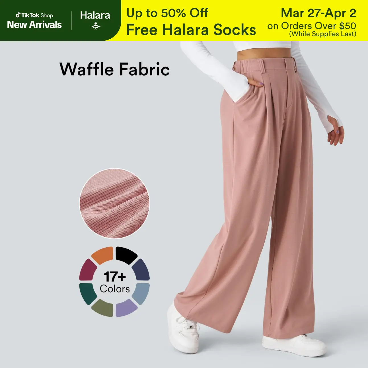 Halara Flex High Waisted Plicated Side Pocket Wide Leg Waffle Work ...
