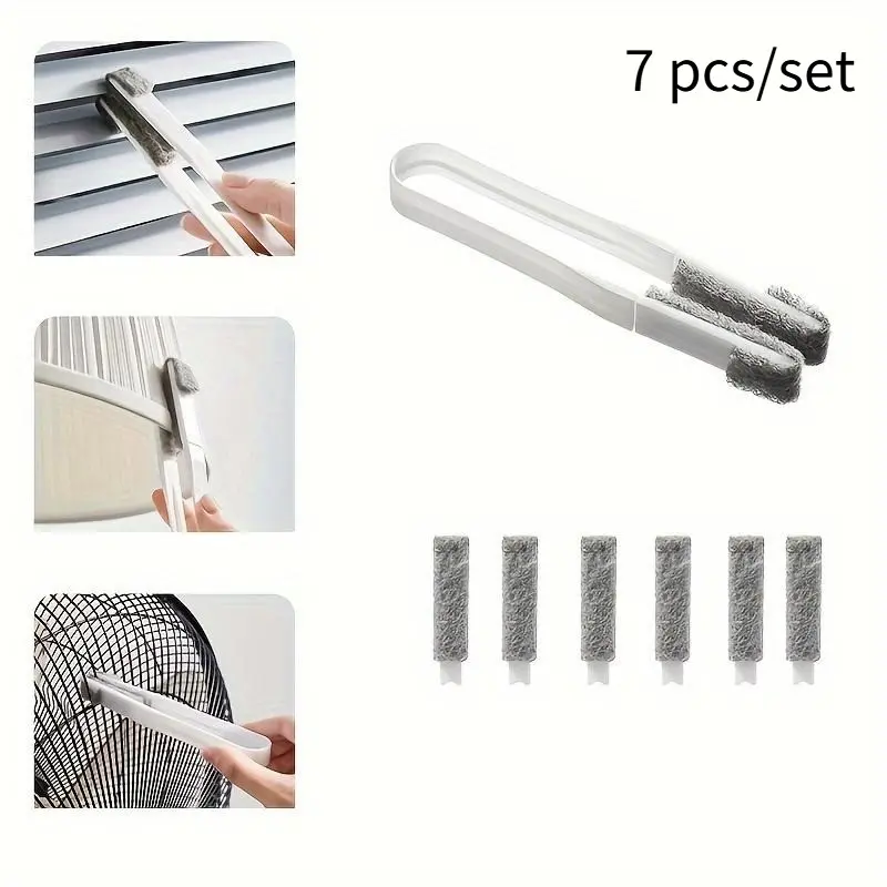 1 Set of Reusable Venetian Blind Duster with 6 Replaceable Heads, Air Conditioner Vent Slit Cleaning Tool, Multi-Functional Clamp Cleaner Brush for Blinds, Shutters, Shades Cleaning, Cleaning Supplies