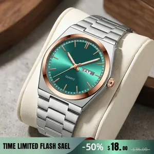 Luxury Minimalist Premium Men’s Watch, Stainless Steel Business Casual Wristwatch, Sunray Dial, Day-Date Window, Water-Resistant Fashion Timepiece, Elegant Affordable Luxury Gift, A Standout Choice for Work and Everyday Wear