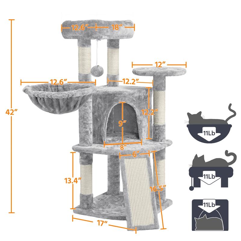 Yaheetech 42in Cat Tree with Scratching Posts and Condo, Plush Cat Tower with Perch Platform for Indoor Small Medium Cats