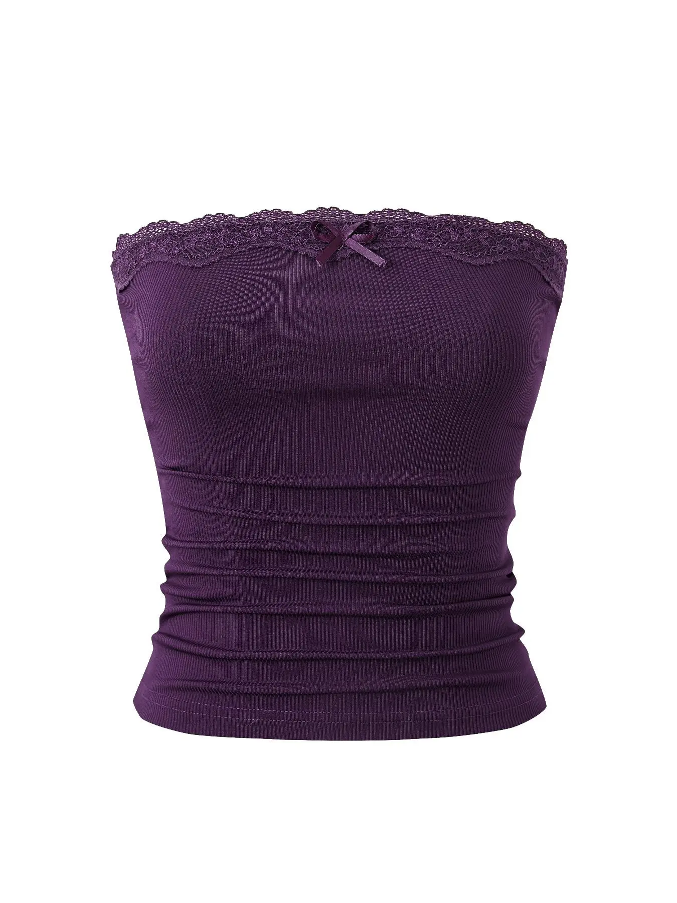 Women's Ribbed Lace Trim Tube Top Fitted Solid Casual Elegant Sleeveless, Casual Chic Strapless Top for Daily Wear, Ladies Clothes for All Seasons