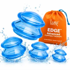 Silicone Cupping Therapy Set for Cellulite, Snatched Body, Lymphatic Massager for Stomach, Muscle Tension, Joint Support -  4 Sizes, Transparent Blue)