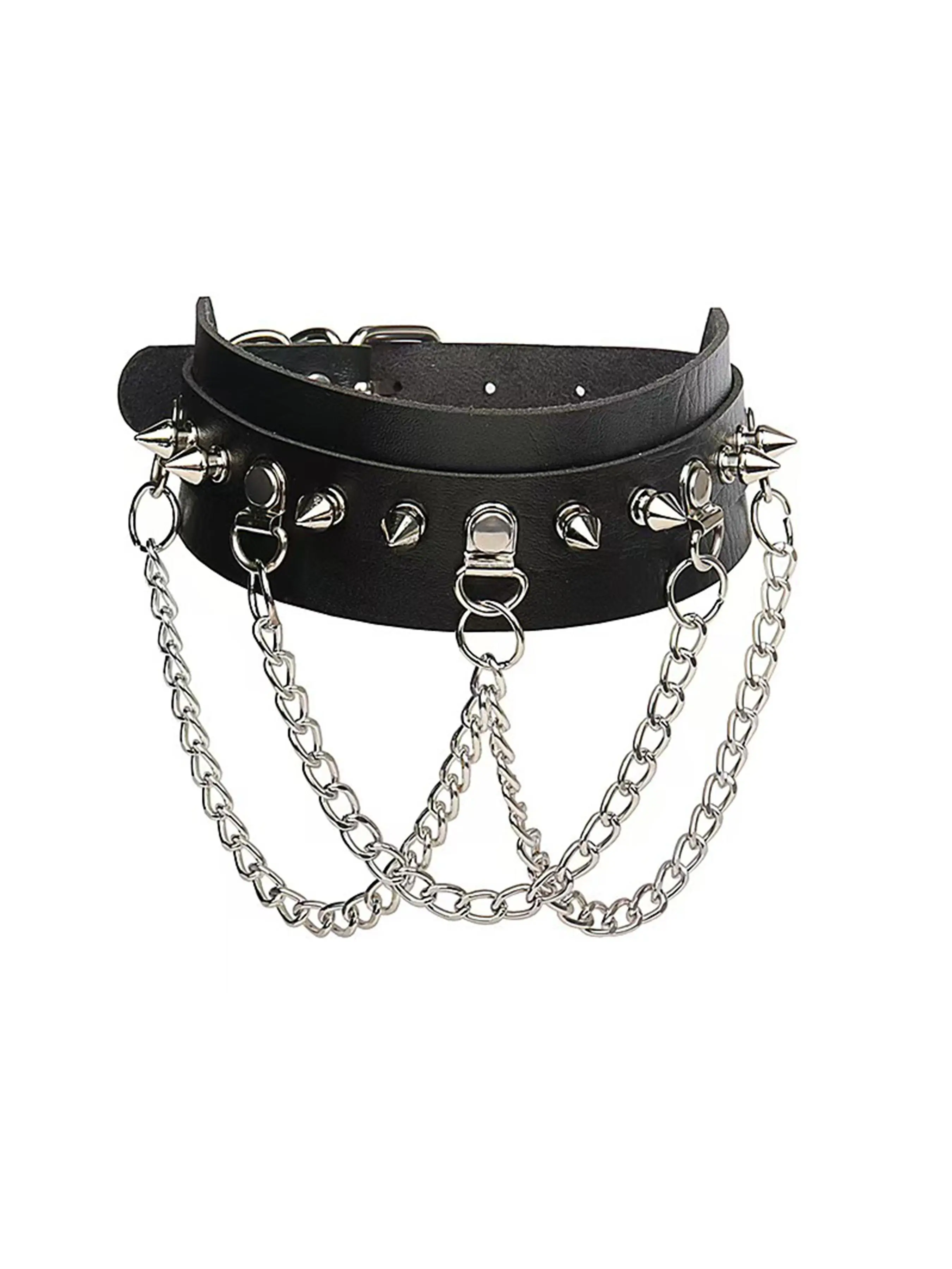 Punk Style Spike Chain Decor PU Leather Collar Necklace, Collarbone Chain, Adjustable Necklace for Men & Women, Fashion Jewelry for Party, Daily Decor, Trendy All-match & Exquisite Jewelry for Birthday Gift