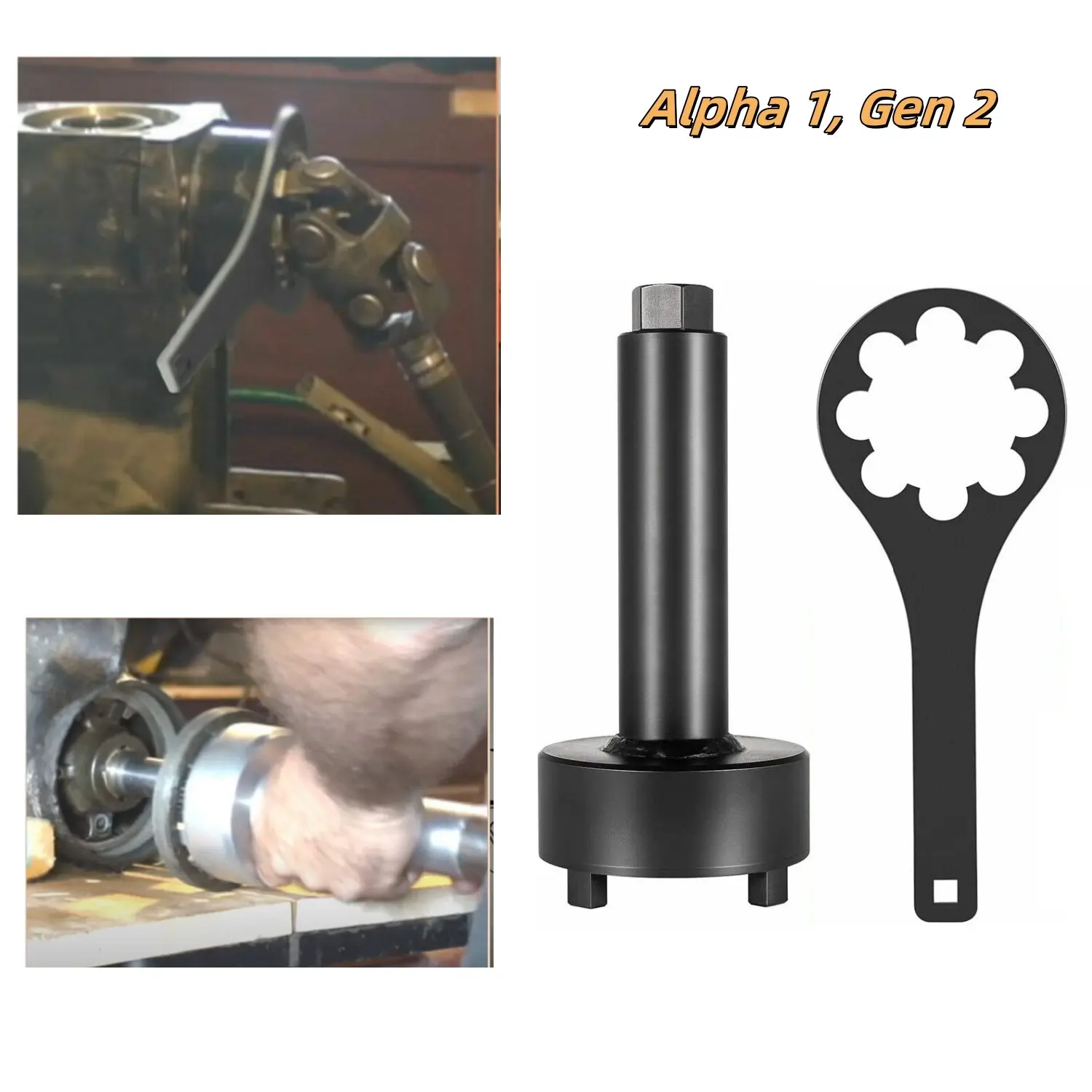 Mercruiser Alpha 1 Gen 2 Steel Spanner Wrench - #1 (1982 & Earlier) Bearing Carrier Nut Removal Tool, Black Oxide Coated, Corrosion-Rust Resistant, Driveshaft Housing Tool for 150hp+ Outboards