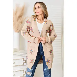 Angel Wings Star Pattern Open Front Longline Cardigan