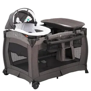 Deluxe Foldable Iron Frame Baby Playard, Portable 1-Size All-in-1 Safe Item with Bassinet, Mattress and Changing Table for Newborns, One-Size