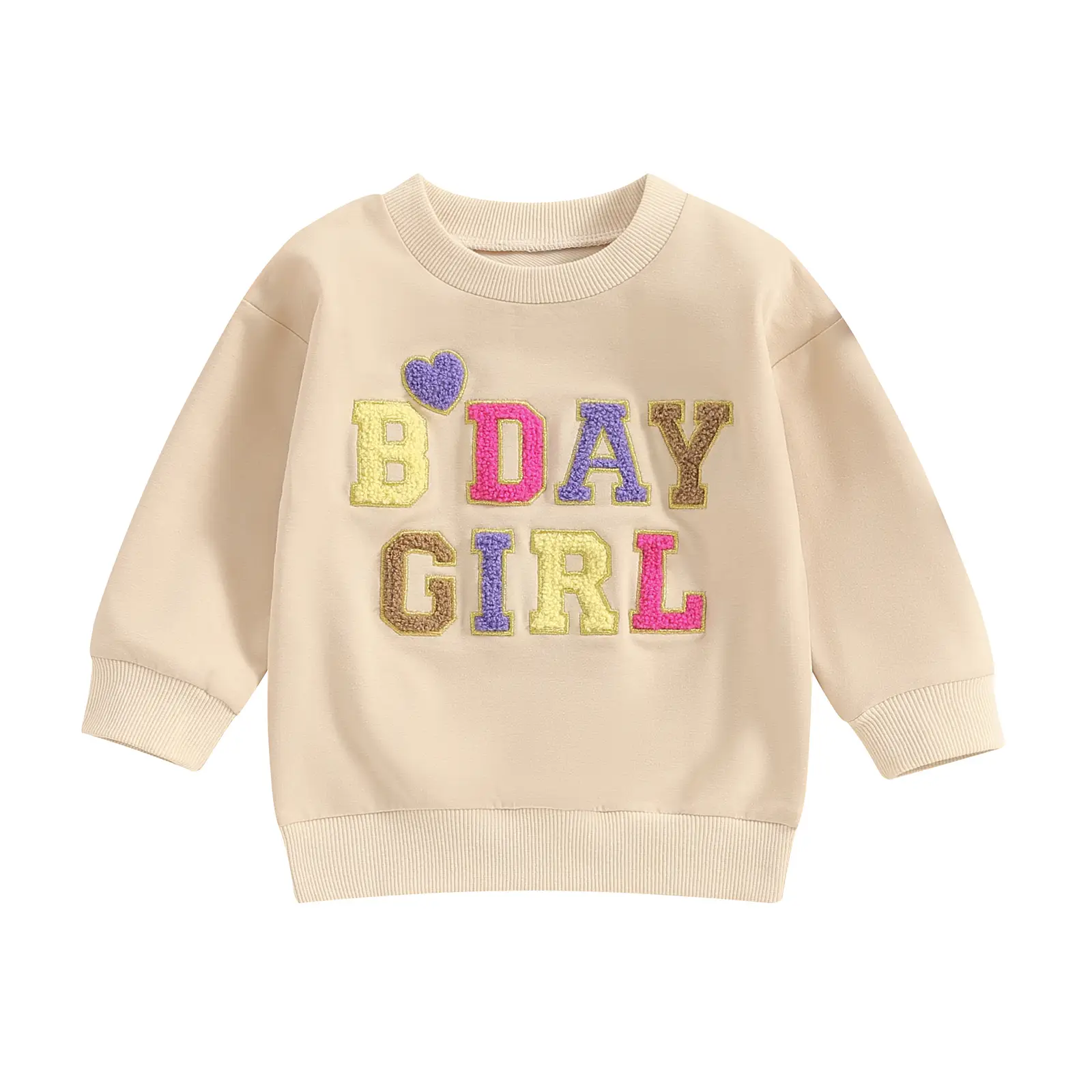 Kids Baby Girls Sweatshirt Long Sleeve Crew Neck Embroidery Letters Pullover Hoodie Birthday Clothes