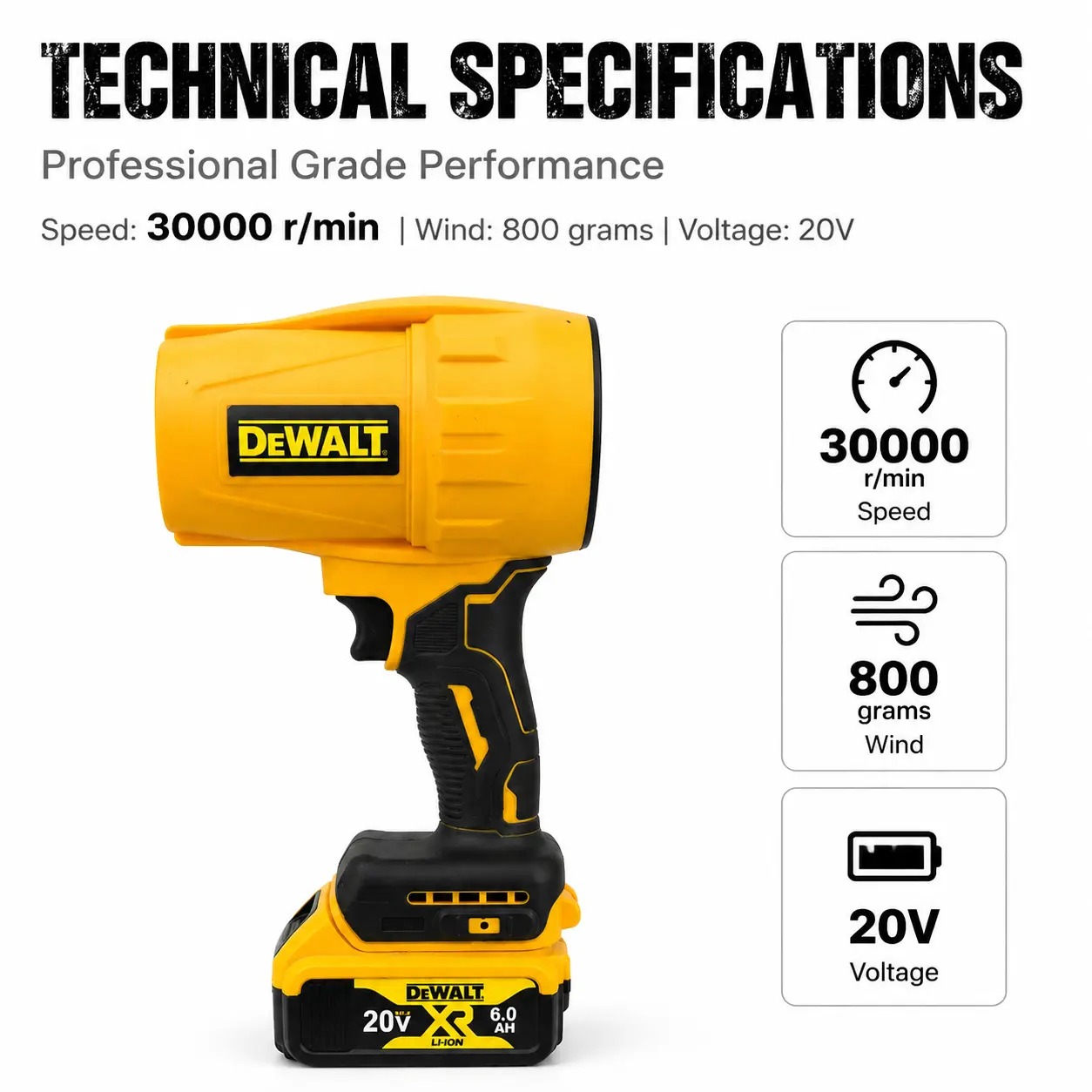 Dewalt 20V Wireless Brushless Motor Handheld Blower, High-Power Turbo Fan, Lightweight Design, Battery-Powered Leaf & Snow Sweeping Tool with Wireless Operation high-speed