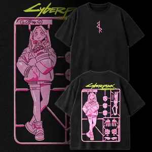 Vintage Rebecca Toy Cyberpunk Edgerunners Neoncore Graphic Tee Acid Washed Oversize T-Shirt Hoodie Lightweight Cotton Unisex Streetwear Vintage Anime Top Edgerunner Style Limited Edition Gift Futuristic Manga Retro Apparel Fashion Black Graphic Shirt