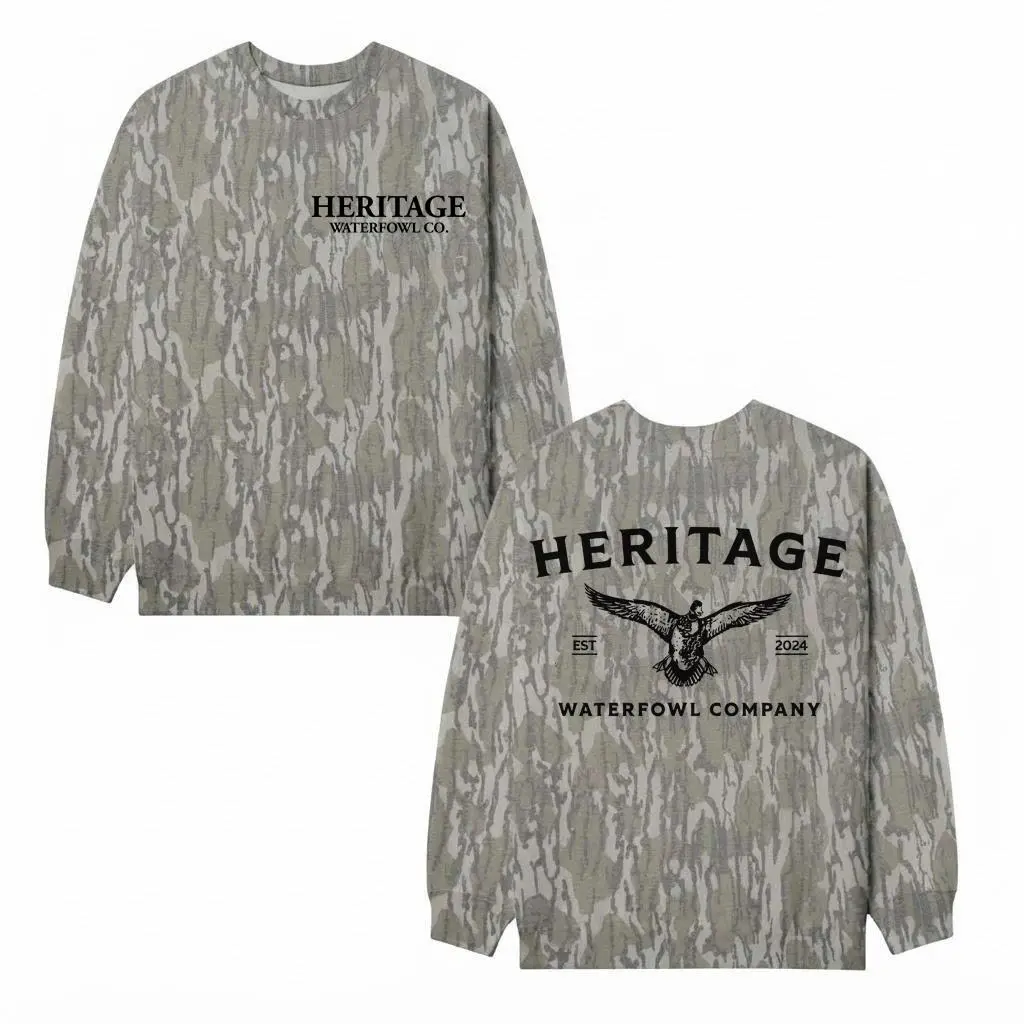 Mallard Mossy Oak Camo SweatShirt Unisex Bottomland Hunting Tee, Mossy Oak Mallard Camo SweatShirt Unisex Heritage Waterfowl Graphic Tee