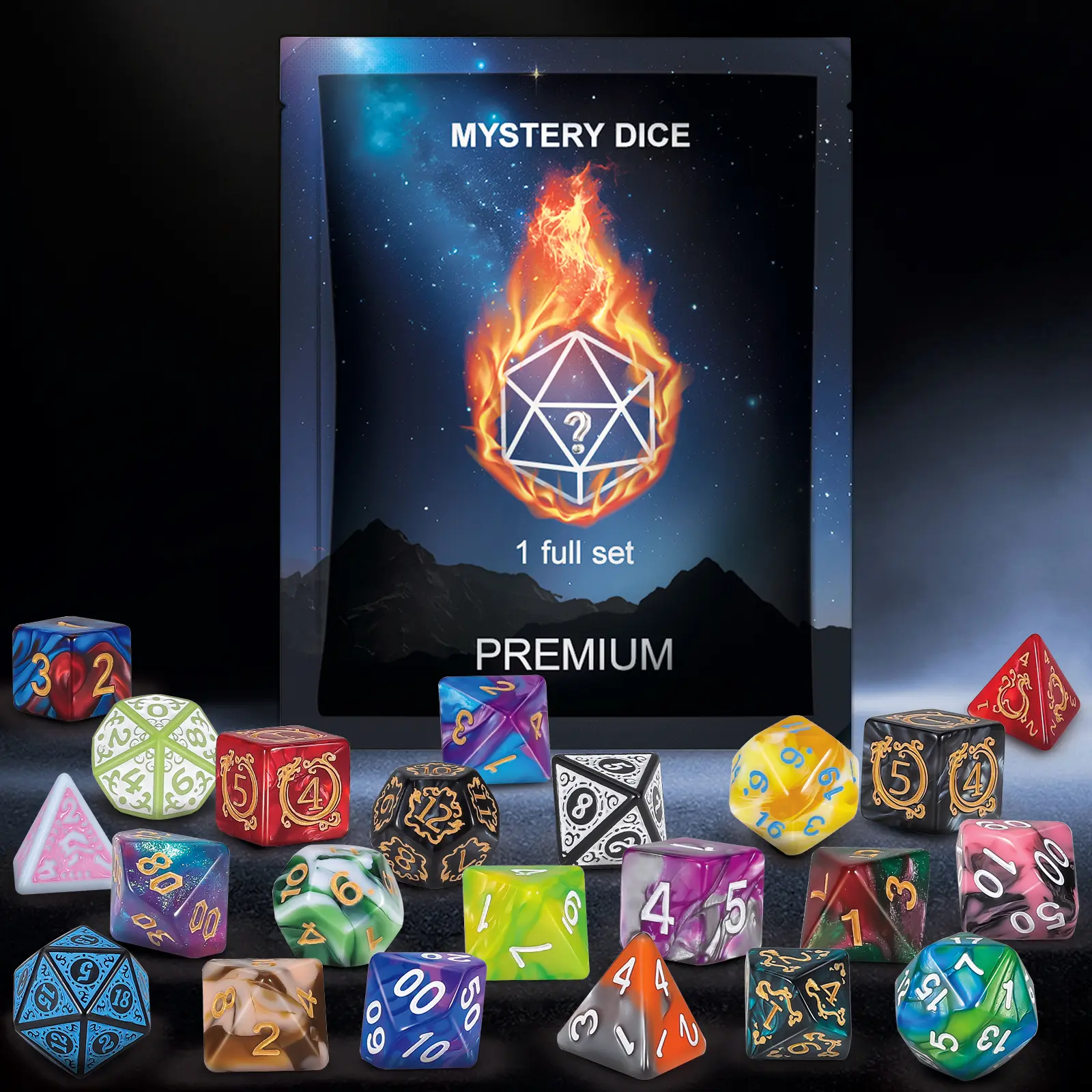 Mystery Dice Set Bag Various Styles Polyhedral Dice Random D&D Patterns & Bags Perfect Gift for Dungeons and Dragons RPG MTG Role Playing Table Gamers