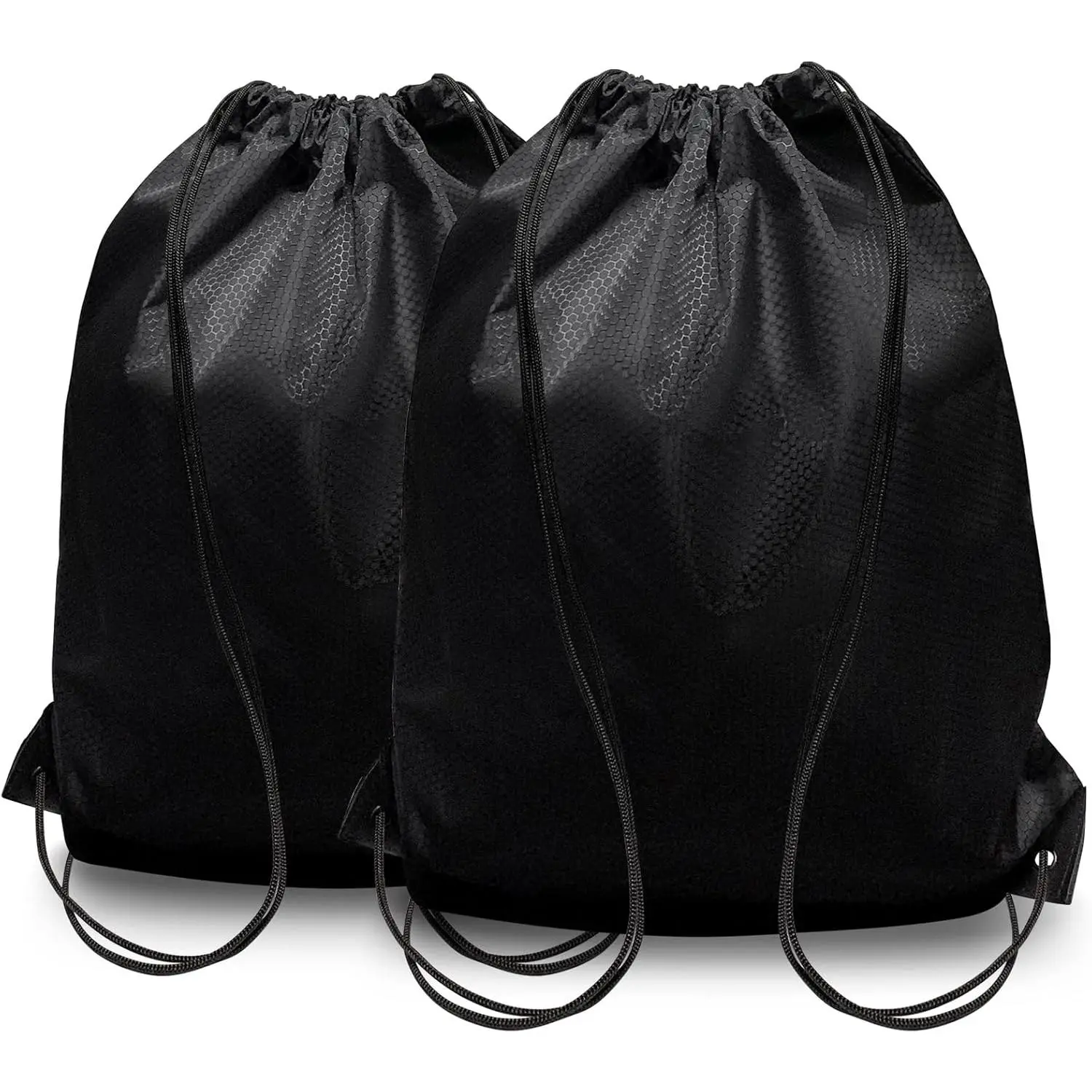 2-Pack Black Drawstring Backpacks, X-Large 22.4"x17.5", Lightweight & Washable,  for Gym, , Travel - Men & Women (2, Black)