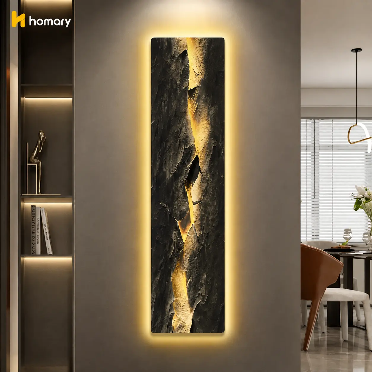 Homary Modern Abstract Textured Luminous Wall Art - USB-Powered Lightweight Engineered Wood Decoration with Built-in LEDs, Wipeable Artistic Aesthetic House Decor for Living Room, Entryway