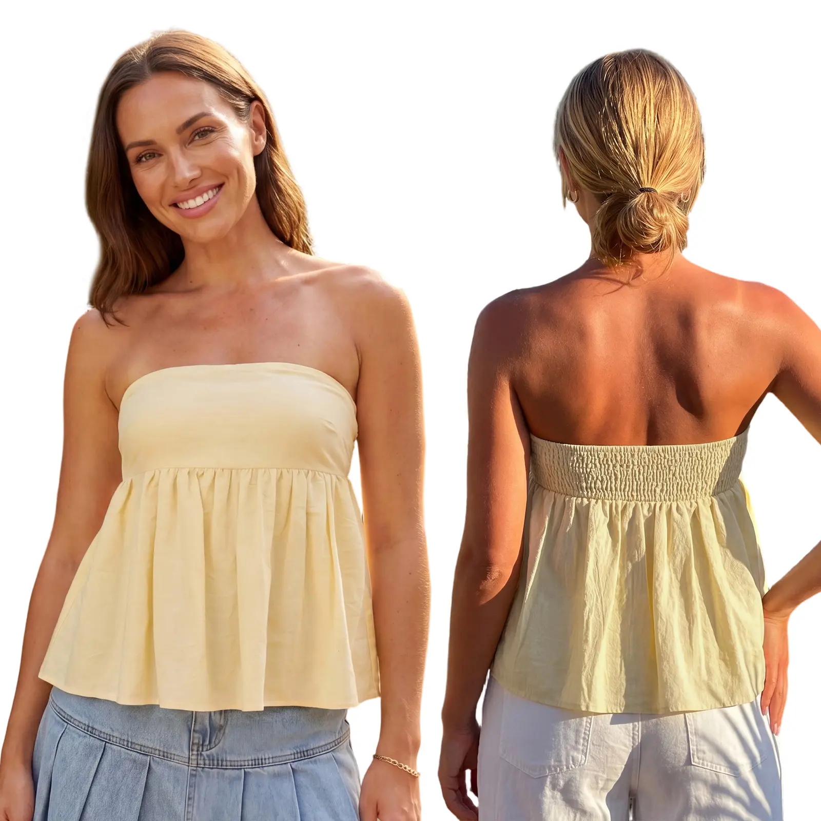 Women's Chic Solid Polyester Bandeau Tube Top, Strapless Loose Fit Casual Shirt for Summer Outdoors Activities