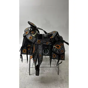 Charro Saddle – Black Bordada with Sunflower Embroidery & Silver Detailing (15.5”) “La Solara”